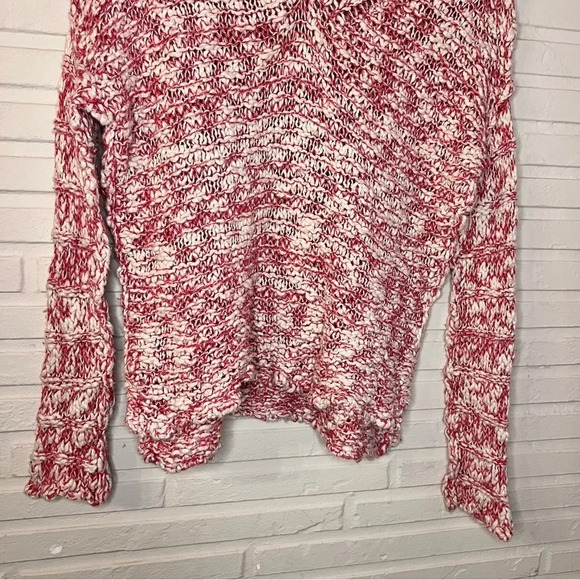 Free People Red White Cotton Linen Blend Open Knit Sweater, Women’s Size Small - Picture 3 of 10